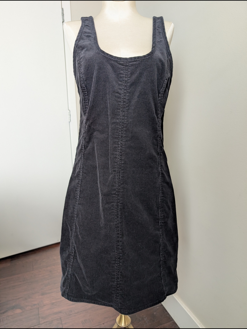 SO Mini Pinafore Black Corduroy Mini Tank Dress Open Back Size M